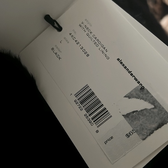 New ALEXANDER WANG V-Neck Faux Fur Cardigan w/Quilted Lining in Black Size L NWT - Picture 11 of 12